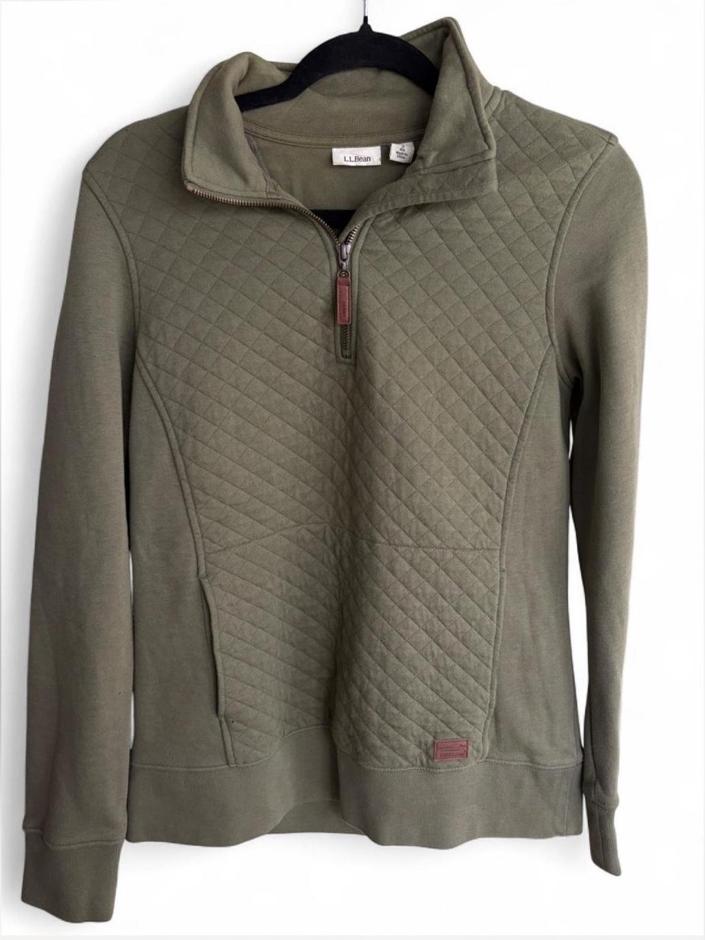 L.L.Bean Olive Green Quilted Collar Pullover